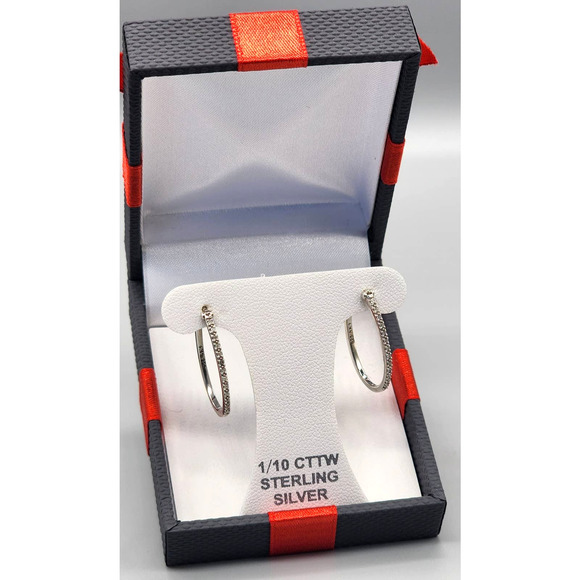 Diamond Sterling Silver Hoop Earrings - Picture 4 of 6